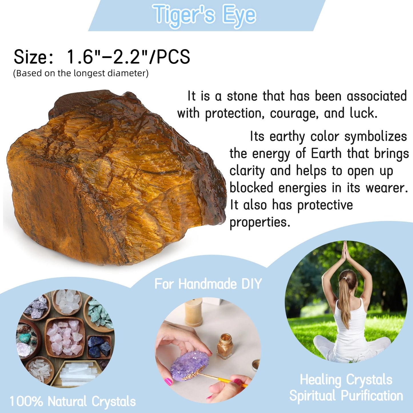 YATOJUZI Tiger's Eye 1.8-2.2" Natural Raw Stones and Healing Crystals Large Stone Rough Crystal Rocks for Tumbling Cabbing Polishing Fountain Rocks Decoration 1PCS