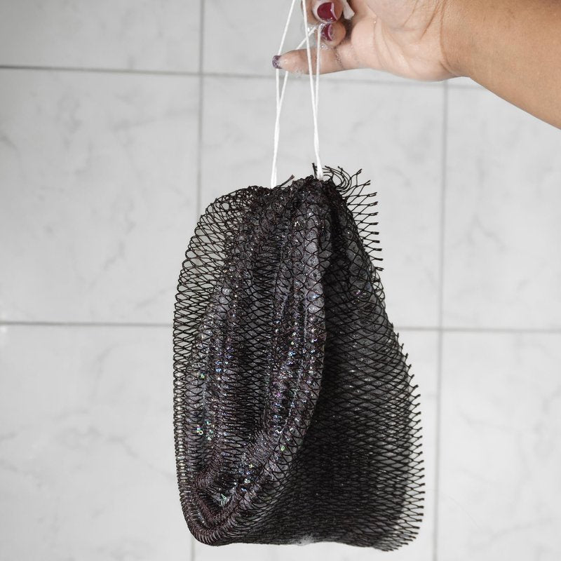 Rominetak African Net Sponge Authentic, 2 Pieces African Exfoliating Net Sponge with Knots, Quick-Drying Body Scrub Net, Bath Washcloth Loofah for Women and Men (Navy Blue+Black)