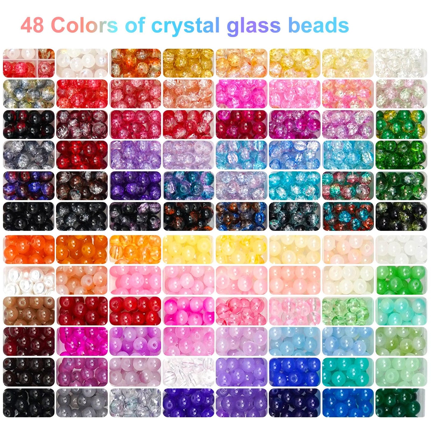 Hanyoung 8mm Glass Beads for Bracelet Making kit, 96 Colors 2900 pcs Crackle and Solid Beads Jewelry Making, Crystal Glass Round Beads for DIY Crafts Gifts (Solid & Crackle Color)