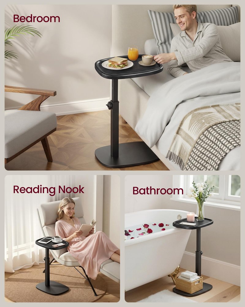 VASAGLE C Side Table Adjustable Height, Couch Sofa Table, End Table, TV Tray for Small Spaces, 11.8 x 15.7 x 27.2 Inches, for Living Room, Bedroom, Ink Black ULET363B101
