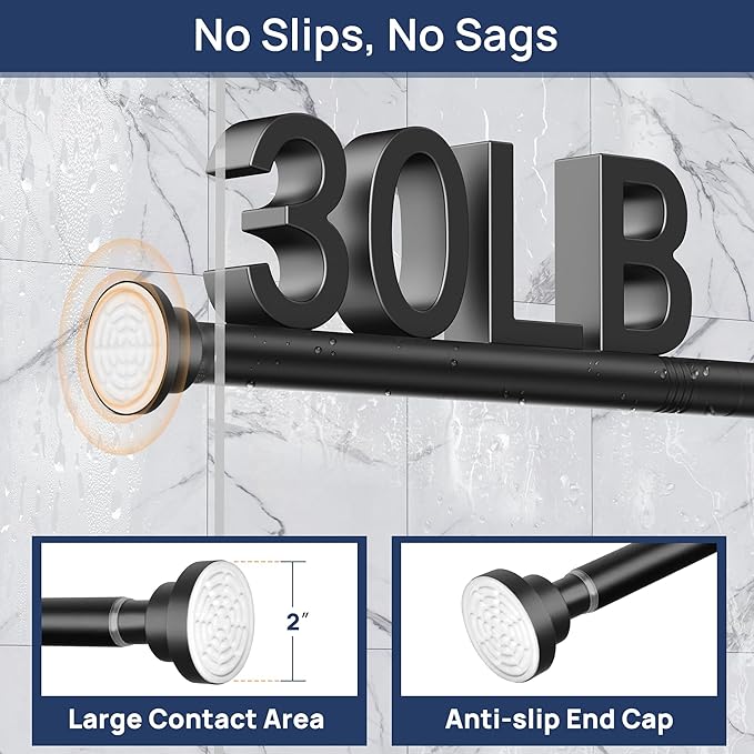 ENJOYBASICS 2 Pack Adjustable Spring Tension Curtain Rods 32 to 54 Inches, Stainless Steel Matte Black Shower Rod No Drilling for Window, Bathroom, Closet, Room Divider, 7/8" Diameter