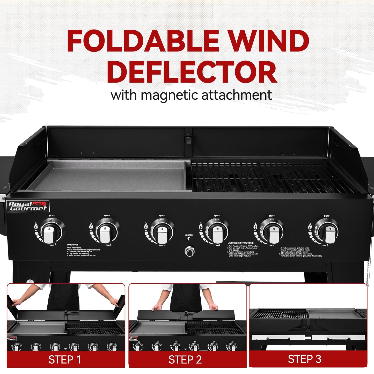 Royal Gourmet GD601B 6-Burner Gas Grill and Griddle Combo, Large Cooking Capacity Propane Grill & Griddle 2-in-1, 78,000 BTU Output for Back Yard, Garden, Family Party, BBQ, Black