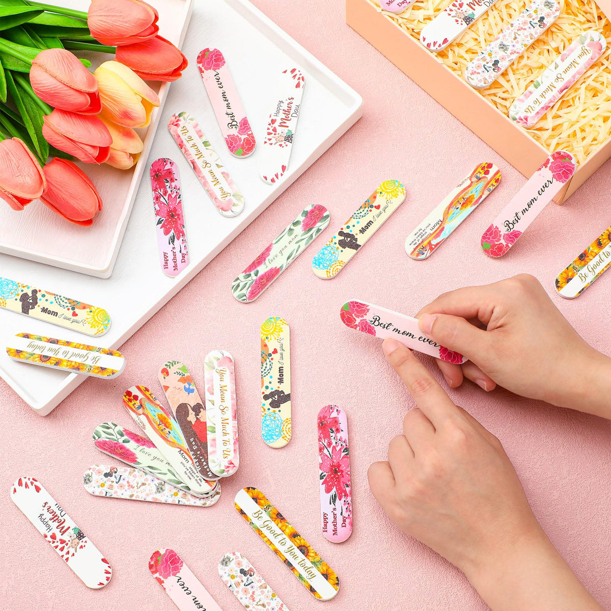Lanties 50 Pcs Mother's Day Gifts for Women Bulk Best Mom Ever Gift Double Sided Emery Board Nail Files Manicure Tools for Mother's Day Party Supplies