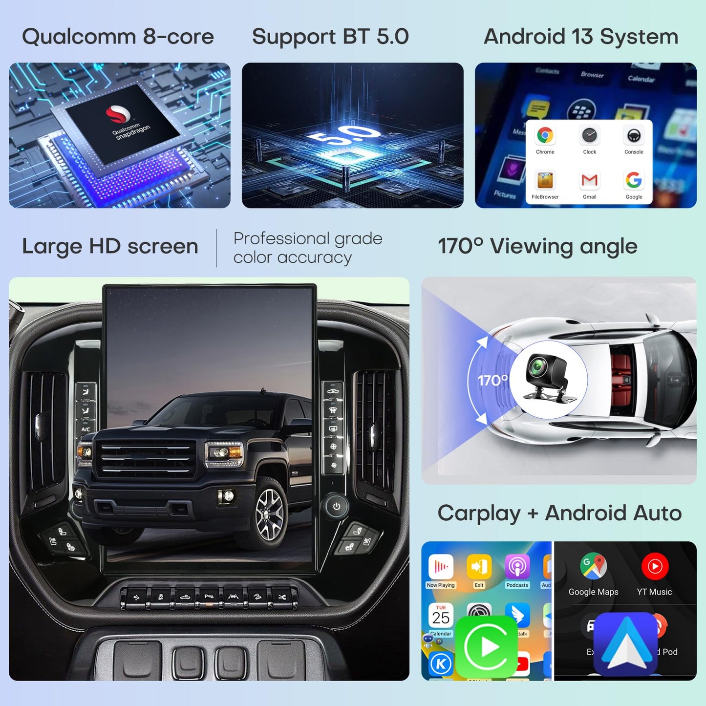 Car Radio for Chevrolet Silverado GMC Sierra 2014-2019 Stereo Replacement Head Unit 15.6 Inch 2K IPS Touch Screen Tesla Style Carplay Android Auto GPS Navigation Multimedia Play OEM 8 Inch (Black)