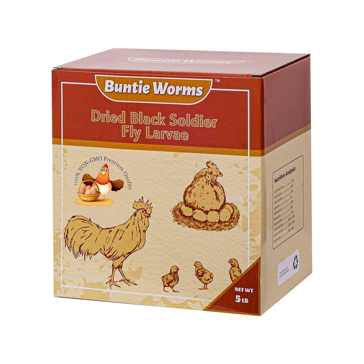 BUNTIE WORMS Dried Black Soldier Fly Larvae 5LB, High Protein Chicken Feed, 100% Natural Non-GMO â Treat for Chicken More Calcium Than Mealworms, Food for Laying Hen, Ducks, Wild Birds