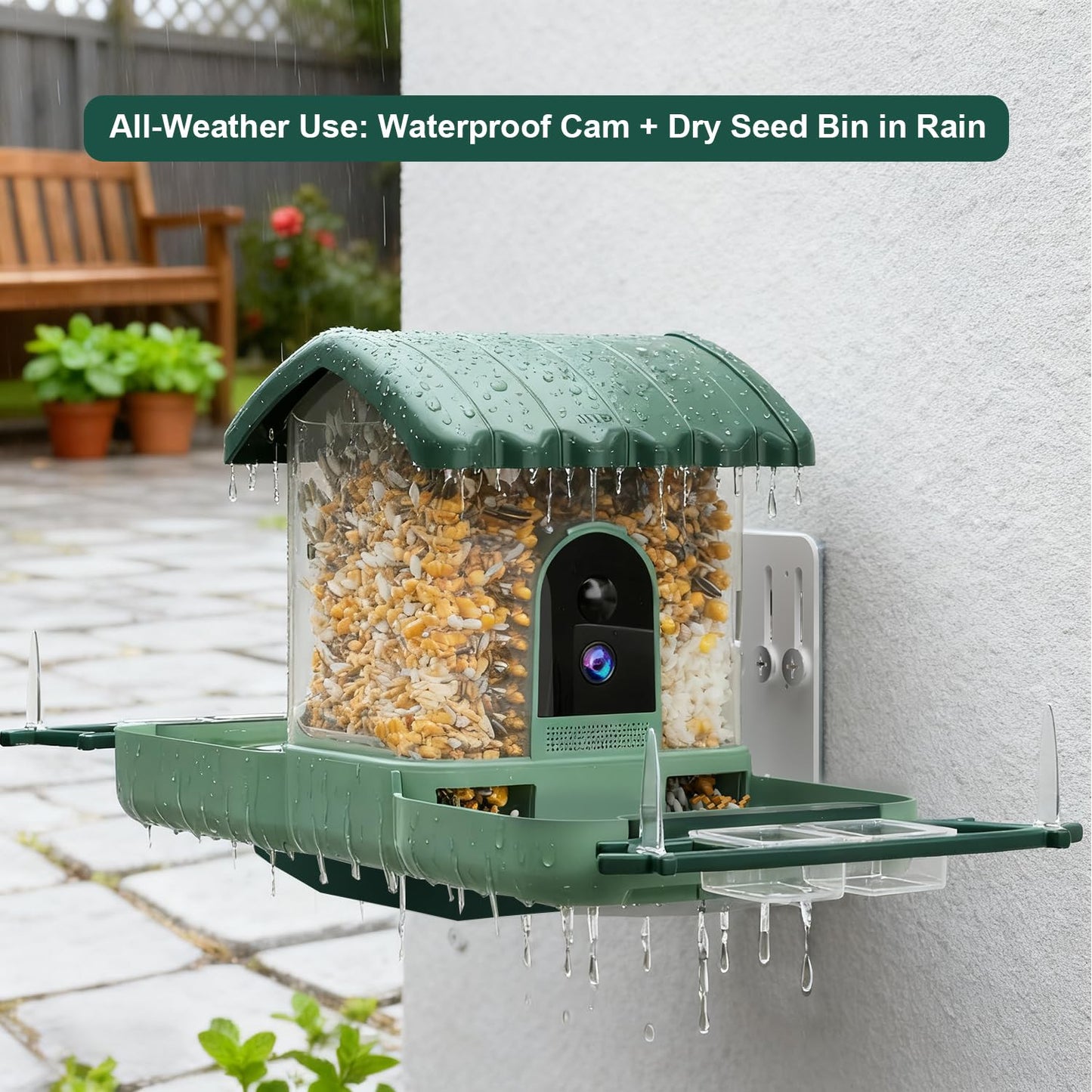 Dual-Lens Smart Bird Feeder with Camera & Bird Bath 2-in-1 Combo, 2K HD Video Real-Time View & Motion Playback, Waterproof, Solar Powered, AI Recognition, Auto Capture, Ideal Gift & Backyard Decor