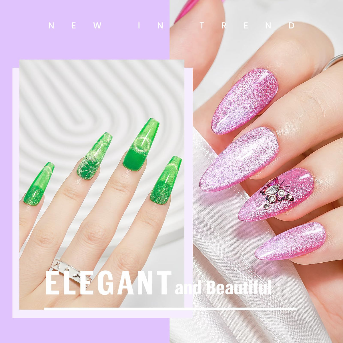 MIZHSE Cat Eye Gel Nail Polish, Neon Magnetic Gel Polish with Magnet Stick, Summer Colors Hot Pink Green Soak Off Nail Art Manicure Salon Home DIY Gift for women