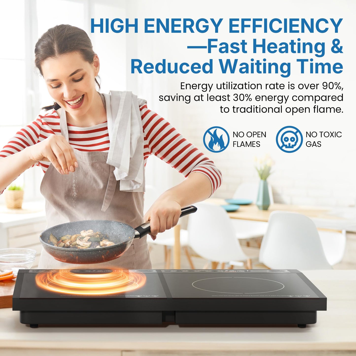SUNVIVIPRO Commercial Double Burner Electric Induction Cooktop, 1000W+800W Dual Induction Hot Plate, 8 Power & 8 Temp Setting, Professional Countertop Burner Stove with Timer, LED Screen, Black