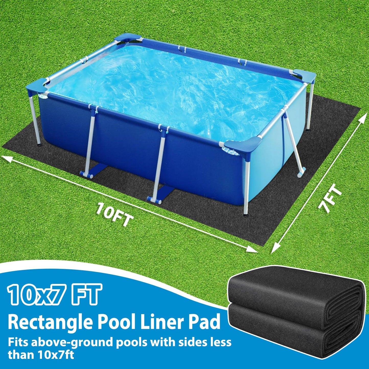Thickened Pool Liner Pad for Above Ground Pool, 10’x 7’ Rectangle Under Pool Mat Padding, Pool Ground Pad Mat Under Pool for Pool Bottom, Prevent Punctures, Extend Liner Life