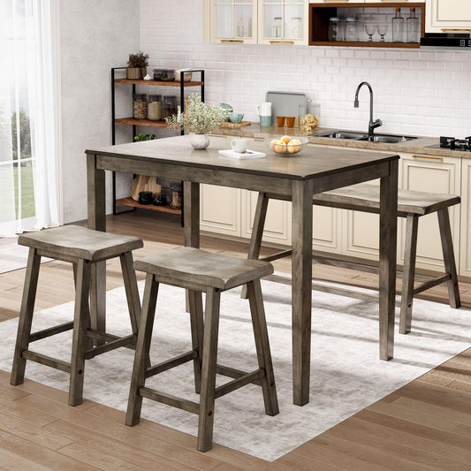 Sophia & William Dining Table Set for 4, Counter Height Table and Chairs Set of 4, Wood Kitchen Table Set with Bench and Chairs, Rectangular Breakfast Dining Set Space Saving, Smoky Brown