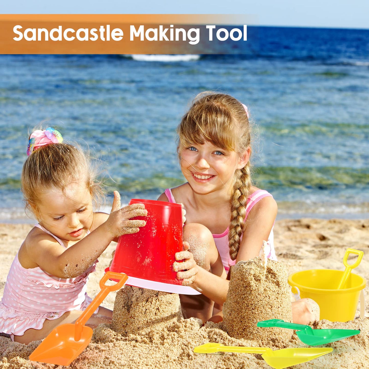 Woanger Set of 36 Beach Pails, Buckets and Shovels - 5 Inch Sand Play Set - Colorful Plastic Beach Buckets - Sand Castle Kit for Boys and Girls Birthday Party Favor