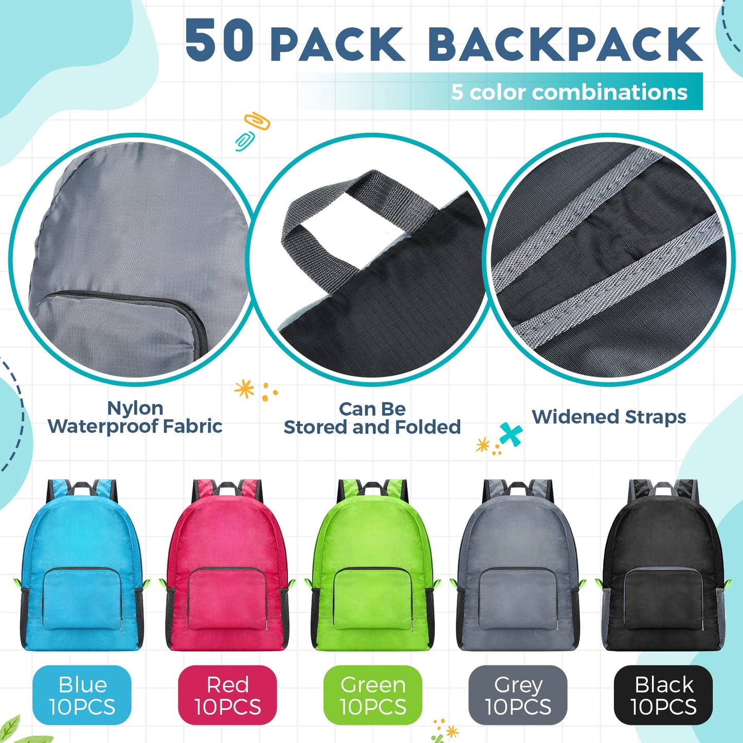 Eccliy 50 Pack Backpacks in Bulk 17 Inches Wholesale Back Pack Basic Backpack for adult Lightweight Outdoor Travel Bookbags(5 Colors)