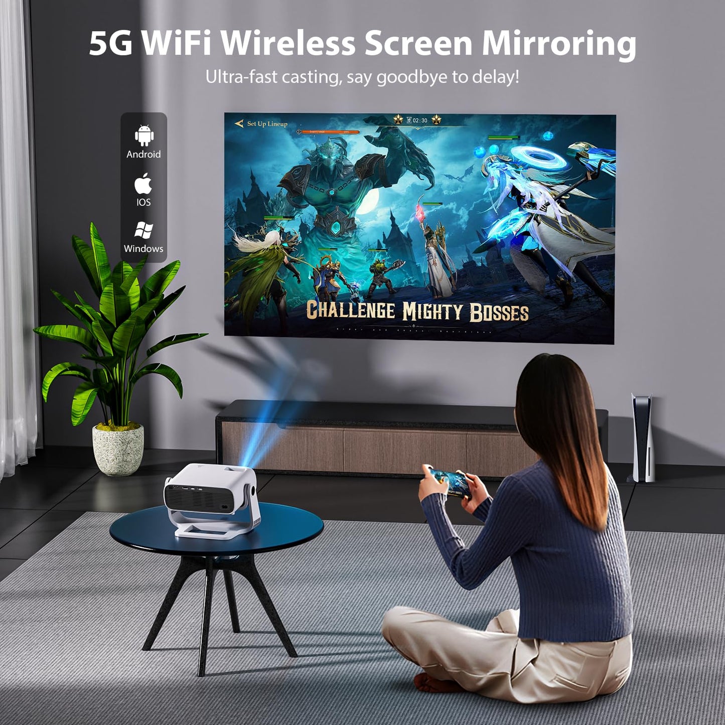 Zdk 2025 Smart Projector with Wifi And Bluetooth - Portable Mini Projector For Home Theater, Compatible With Netflix, 1080p 4k, Auto Keystone,Smartphone, Hdmi, Usb, Av, Fire Stick, Ps5, Includes Stand
