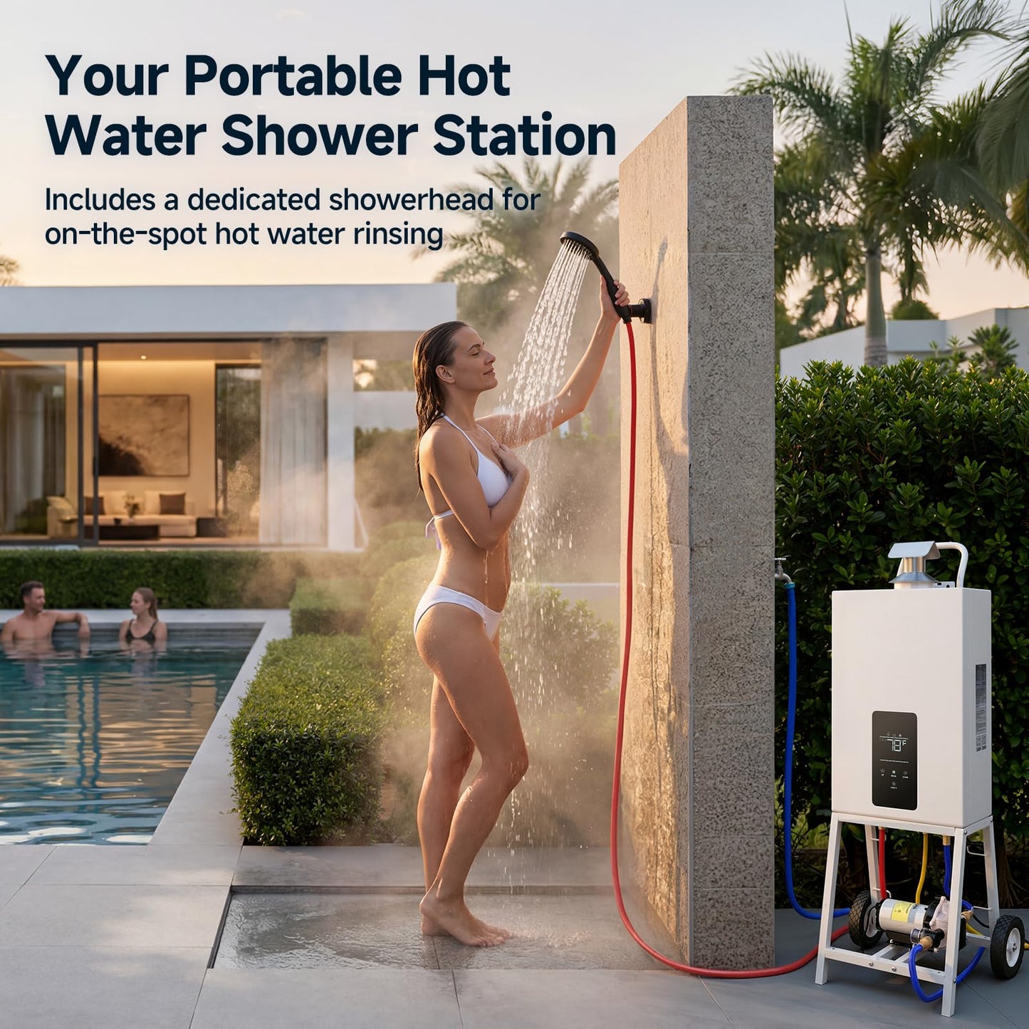 Glonerle SPA Water Heater for Hot Tub & Above Ground Pool, World‘s Fastest Portable Water Heater with Digital Thermostat & 2 Wheels, 105776.4 Btu/h High-Output Propane Powered for Rapid Heat Up
