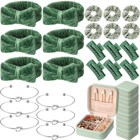 Suncalla 30 Pcs Spa Party Bridesmaid Proposal Gifts Wedding Bridal Party Favor Bridal Bracelet Jewelry Boxes Hair Clip Scrunchies Headband Knot for Graduation Gift(Sage Green)