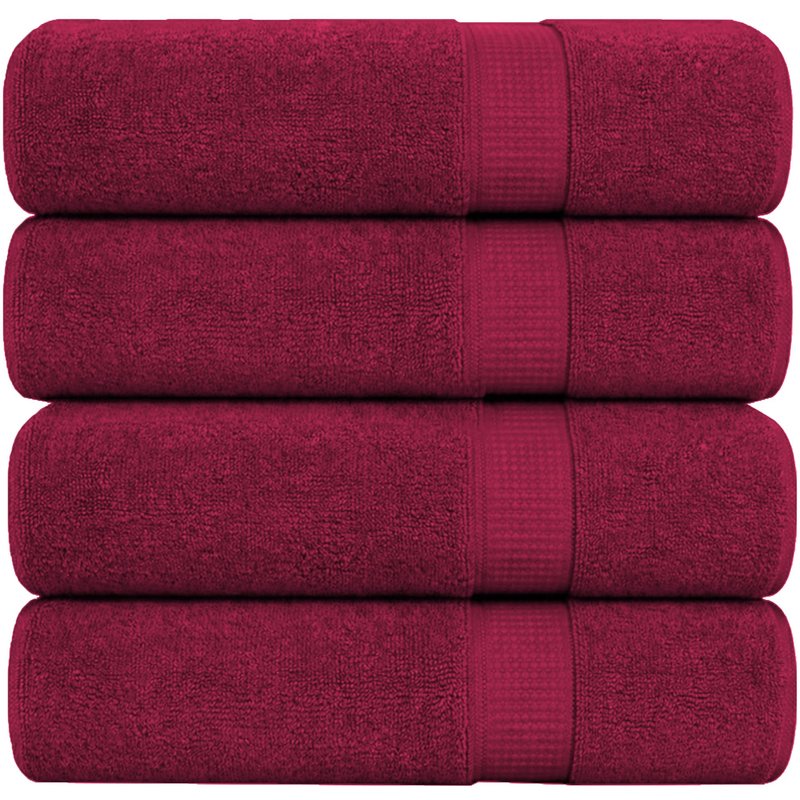 GOLD TEXTILES Premium Bath Towels Set (Pack of 4,27 x 54) 100% Ring-Spun Cotton Bathroom Towels for Hotel, Spa, Soft and Absorbent (27 x 54, Red Wine - 4 Pcs)