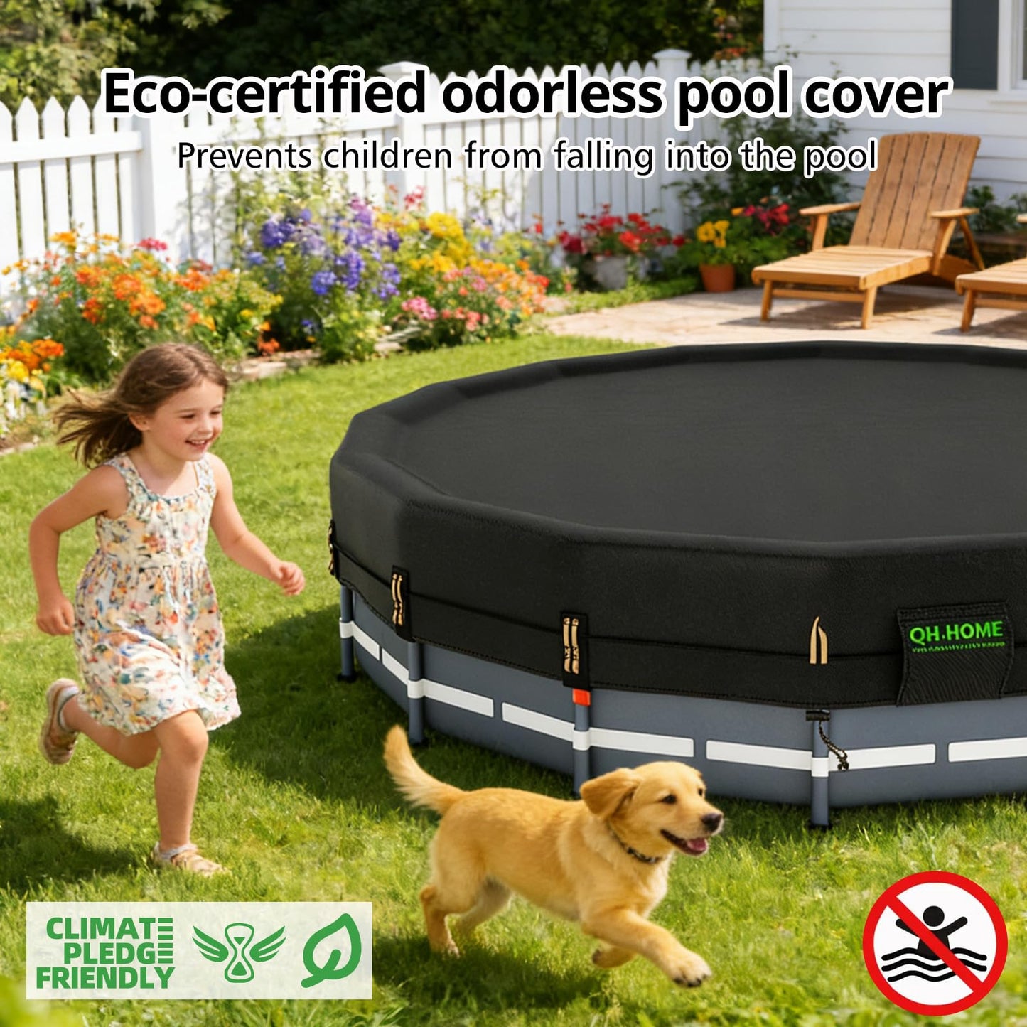 QH.HOME 550D 12 ft Pool Cover Round[Upgraded Tear Resistant & Quadruple Windproof] wth Pre-Installed Patented Winch and Rope, Pool Covers for Above Ground Pools-Snug Fit & Waterproof Protection
