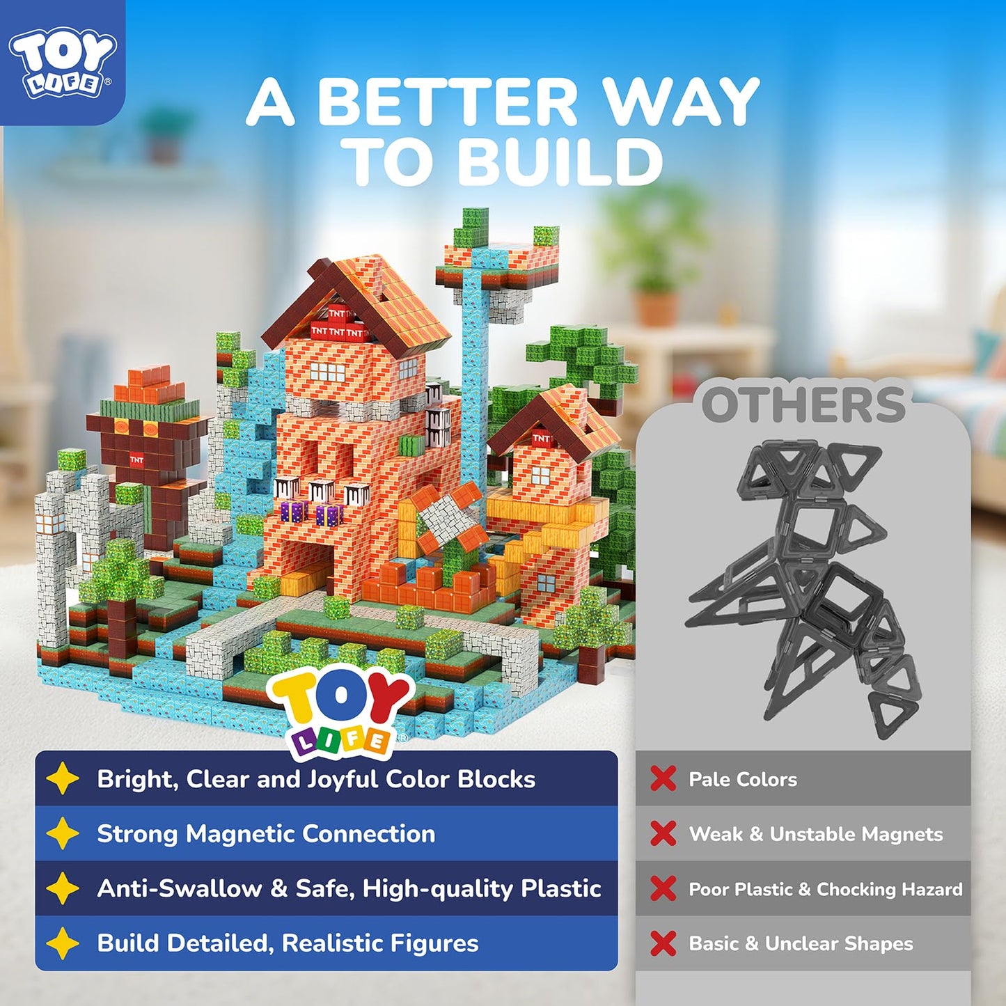 TOY Life Magnetic Blocks, Mine Magnet Block Set Build Frozen Princess Castle World for Kids Age 3+ Year Old Boys Girls, Magnetic Building Blocks for Toddler (108PCS Forest Castle)