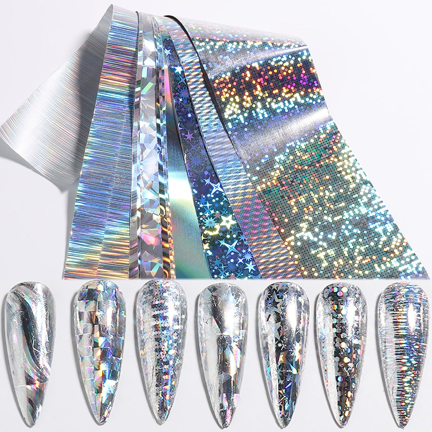 Nail Foil Transfer, DANNEASY 30 Roll Nail Foils Sheet Gold Metallic Flame Laser Design Nail Art Stickers Decals Holographic Starry Sky Foil Transfer for Women Kids