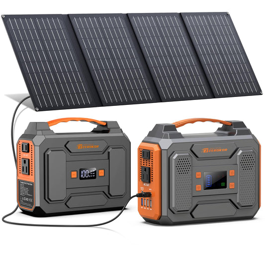 Portable Solar Power Generator with Panel, 300W Power Station with Portable Solar Panel 40W, 110V AC Outlet Camping 100W Solar Power Bank Battery Pack for Laptop Smart Device RV Outdoor Power Outage