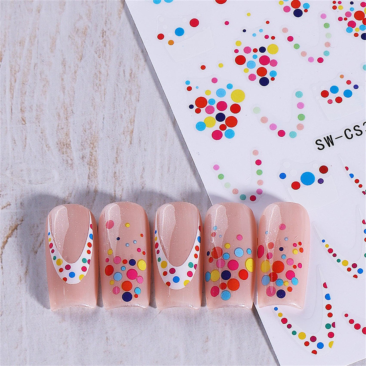 IDDFEVE French Rainbow Dot Nail Stickers - French Line Balloon Party Self-Adhesive Nail Art Decals for Women Girls, DIY Colorful Christmas New Year Celebration Pride Month Manicure (4 Sheets)