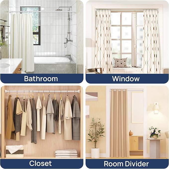 ENJOYBASICS 2 Pack Adjustable Spring Tension Curtain Rods 32 to 78 Inches, Stainless Steel White Shower Rod No Drilling for Window, Bathroom, Closet, Room Divider, 7/8" Diameter