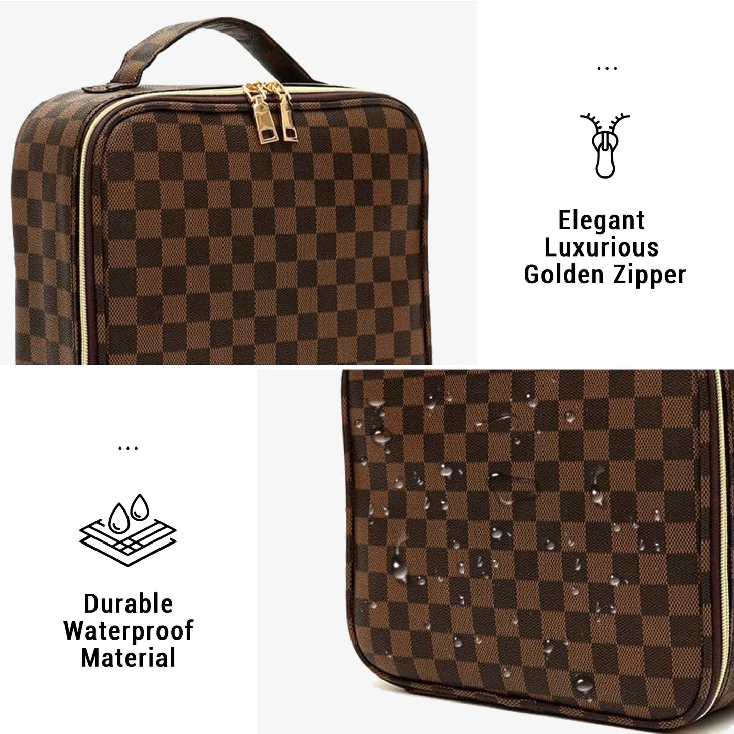 WIRIBEY Checkered Makeup Bag, Portable Makeup Bag with Adjustable Partition, Cosmetic Bags for Women Toiletry Travel Organizer Portable Make Up Bags for Christmas Birthday Gifts