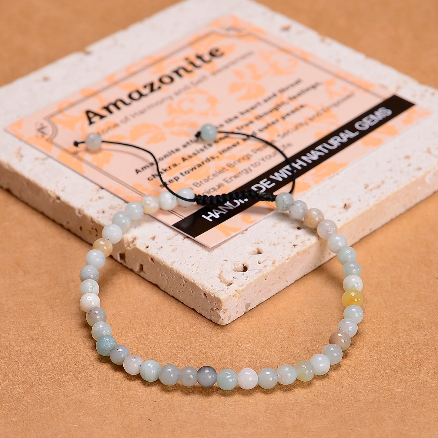 MASSIVE BEADS Multicolor Amazonite Stone of Harmony - Handmade Yoga Natural Stone Crystal Healing Power Energy Gifts for Unisex Adult Bracelet Macrame Adjustable 4mm