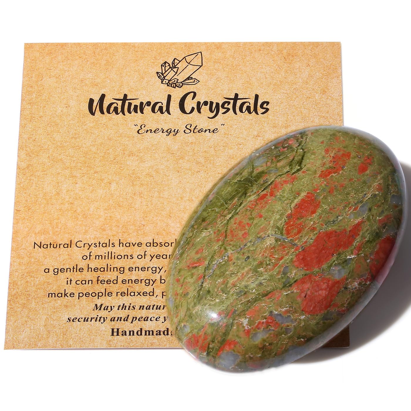 MAIBAOTA 2.4" Large Unakite Crystal Stone Polished Palm Stone Healing Crystals 0.7" Thick Natural Reiki Gemstone Worry Stone Energy Balancing Anxiety Stress Relief Meditation 1 Pc