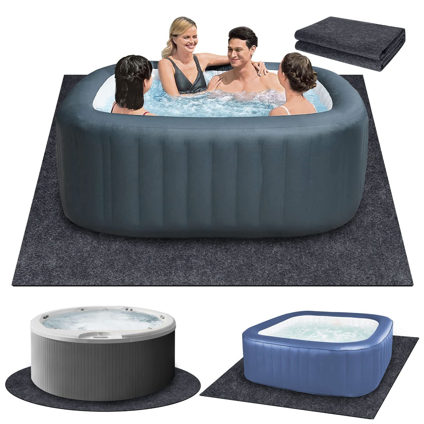 80 * 80 inch Round Inflatable Hot Tub Mat, Outdoor Indoor, Waterproof Slip-Proof Backing, Absorbent Spa Pool Ground Base Flooring Protector for Hot Tub Pool