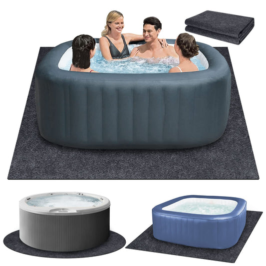 80 * 80 inch Round Inflatable Hot Tub Mat, Outdoor Indoor, Waterproof Slip-Proof Backing, Absorbent Spa Pool Ground Base Flooring Protector for Hot Tub Pool