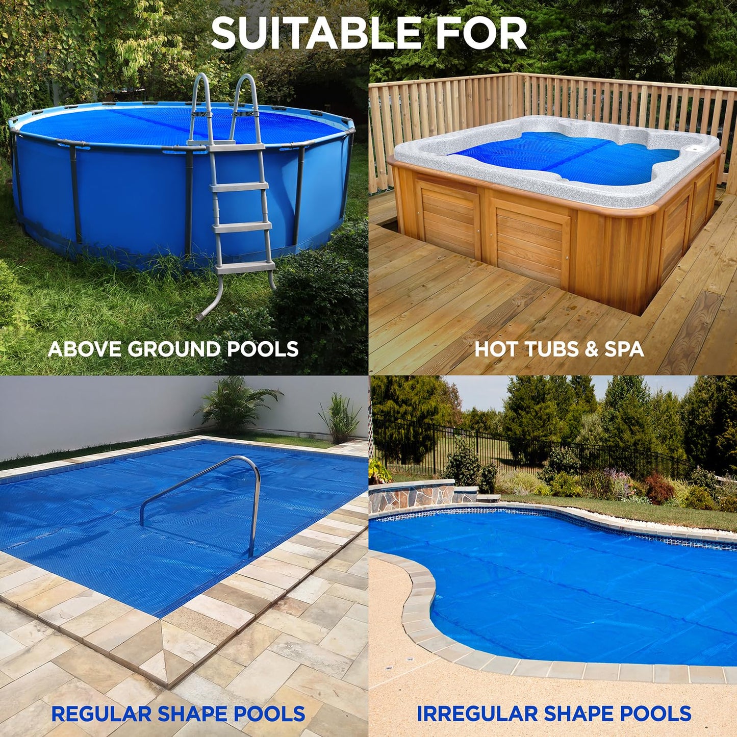15' x 30' Rectangle Solar Cover for Inground and Above Ground Pools, 12 Mil - Premium Heavy Duty Solar Blanket for Above Ground Pool, Blue - Made in USA