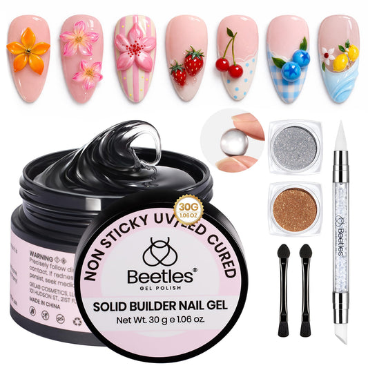 Beetles 3D Gel Nail Art Kit-1oz Clear Solid Builder Nail Gel,5 in 1 Non-Sticky Hand Sculpting Building 3D Nails for Beginner DIY Salon at Home,UV & LED Lamp Cured Needed,Crystal Orb Gifts for Women
