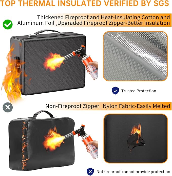 DocSafe Fireproof Document Box with Lock - 12 Layers Heat Insulated File Organizer Hard Case Safe Box with Fireproof Zipper, Home Safe Protects Important Documents, Passport, Cash (Black)