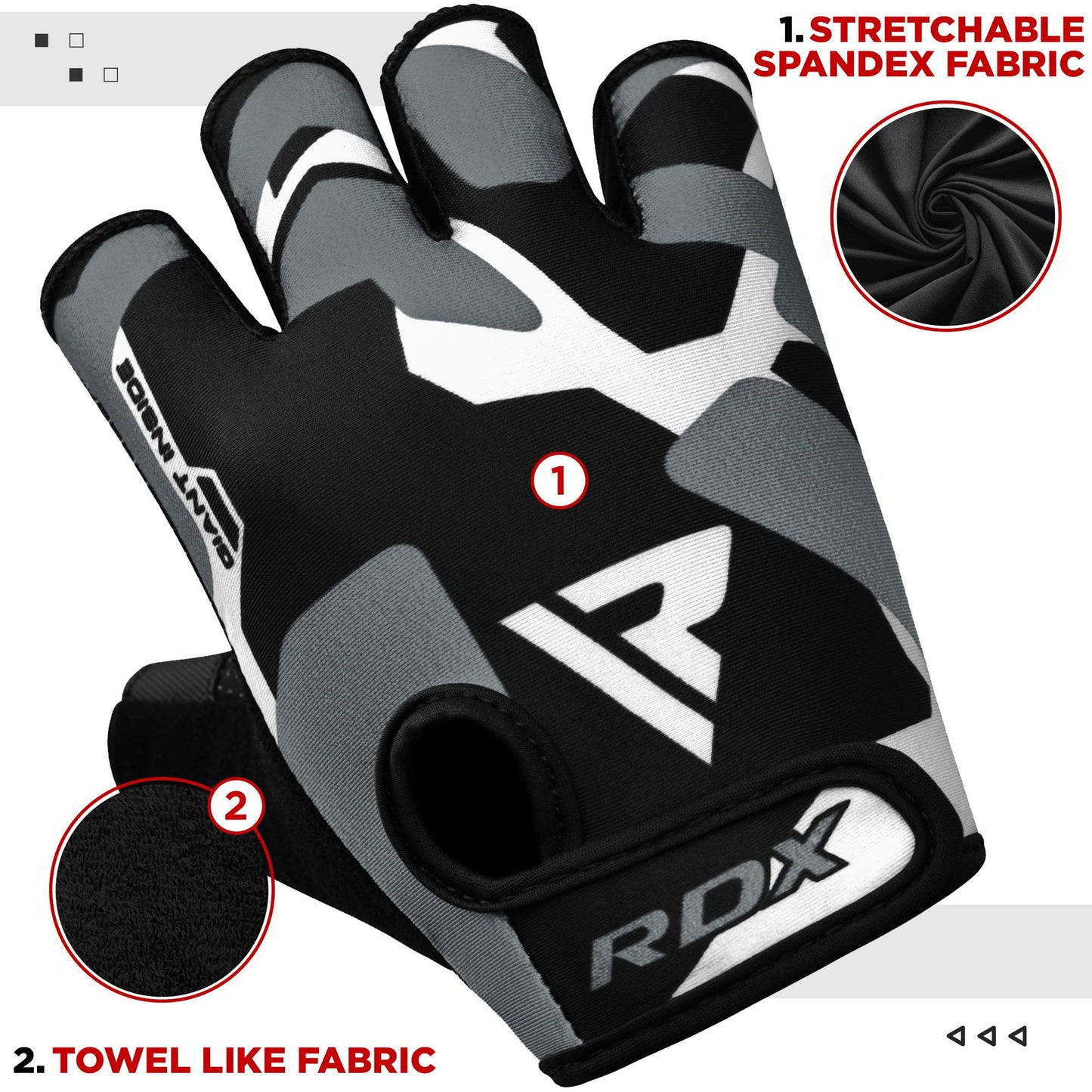 RDX Weight Lifting Gloves Gym Fitness Workout, Anti Slip Padded Palm Elasticated Strength Training Equipment Men Women Half Finger Exercise Bodybuilding Calisthenics Cycling Rowing Climbing
