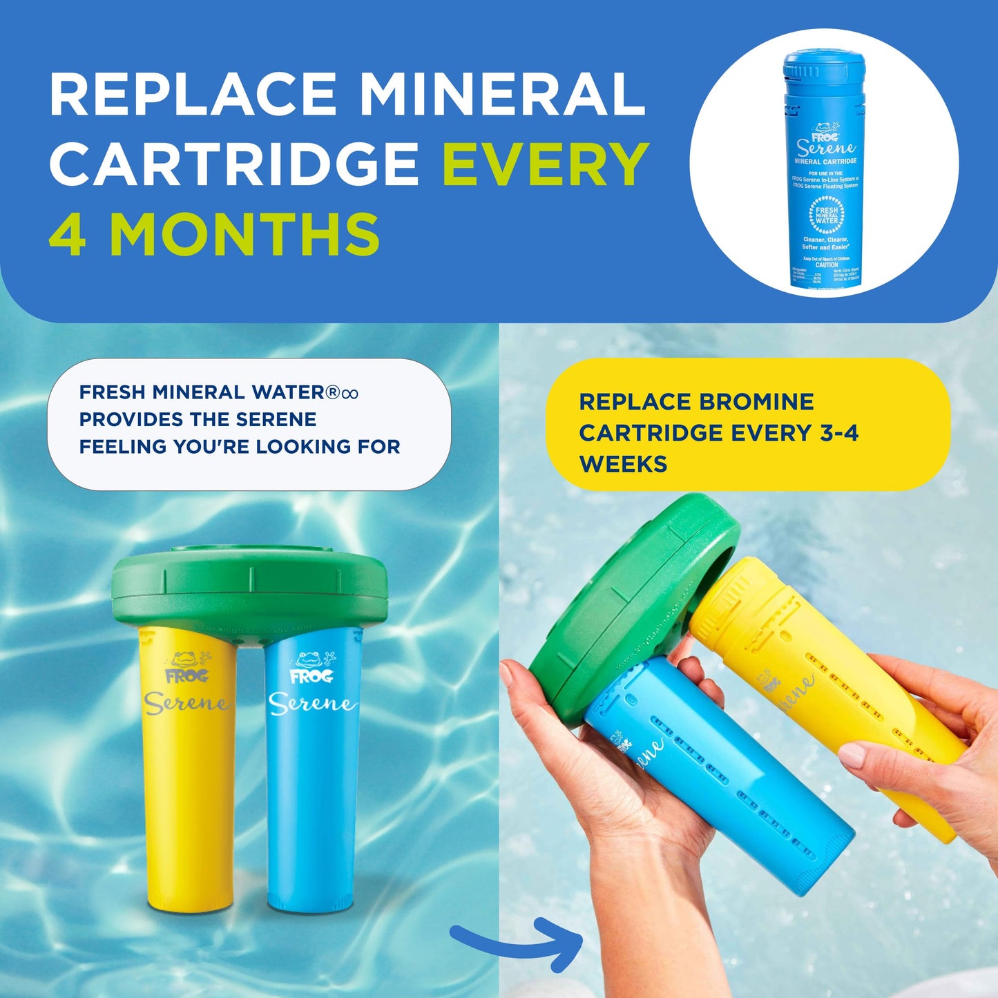FROG Serene Replacement Bromine Cartridge for use with Hot Tub FROG Serene Floating Sanitizing System - Prefilled for Quick & Easy Hot Tub Maintenance - 1 Pack