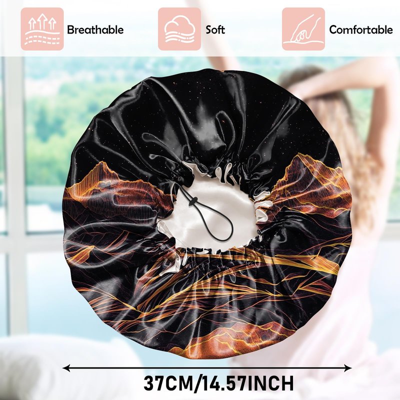 Cabreche Luxury Shower Cap Satin Silk Lined Adjustable Elastic Reusable Waterproof Shower Bath Cap Cute for Women Girls-Sunset