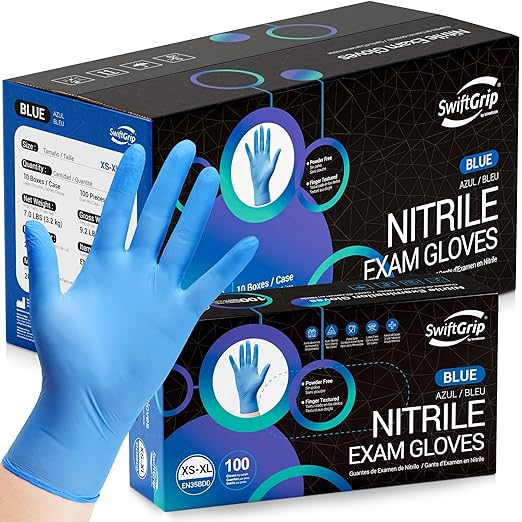 SwiftGrip Disposable Nitrile Gloves, Blue, Nitrile Gloves Disposable Latex Free, Cleaning Gloves, Food-Safe Rubber Gloves, Powder Free, Non-Sterile, 1000-ct Case (Large)