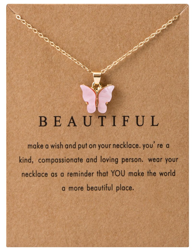 18PCS Colorful Butterfly Pendant Necklace for Women Bohemian Acrylic Adjustable Retro Card Clavicle Chain Insect Animal Necklace Friend Friendship Party Jewelry Gift (Golden Card & White Card 18pcs)