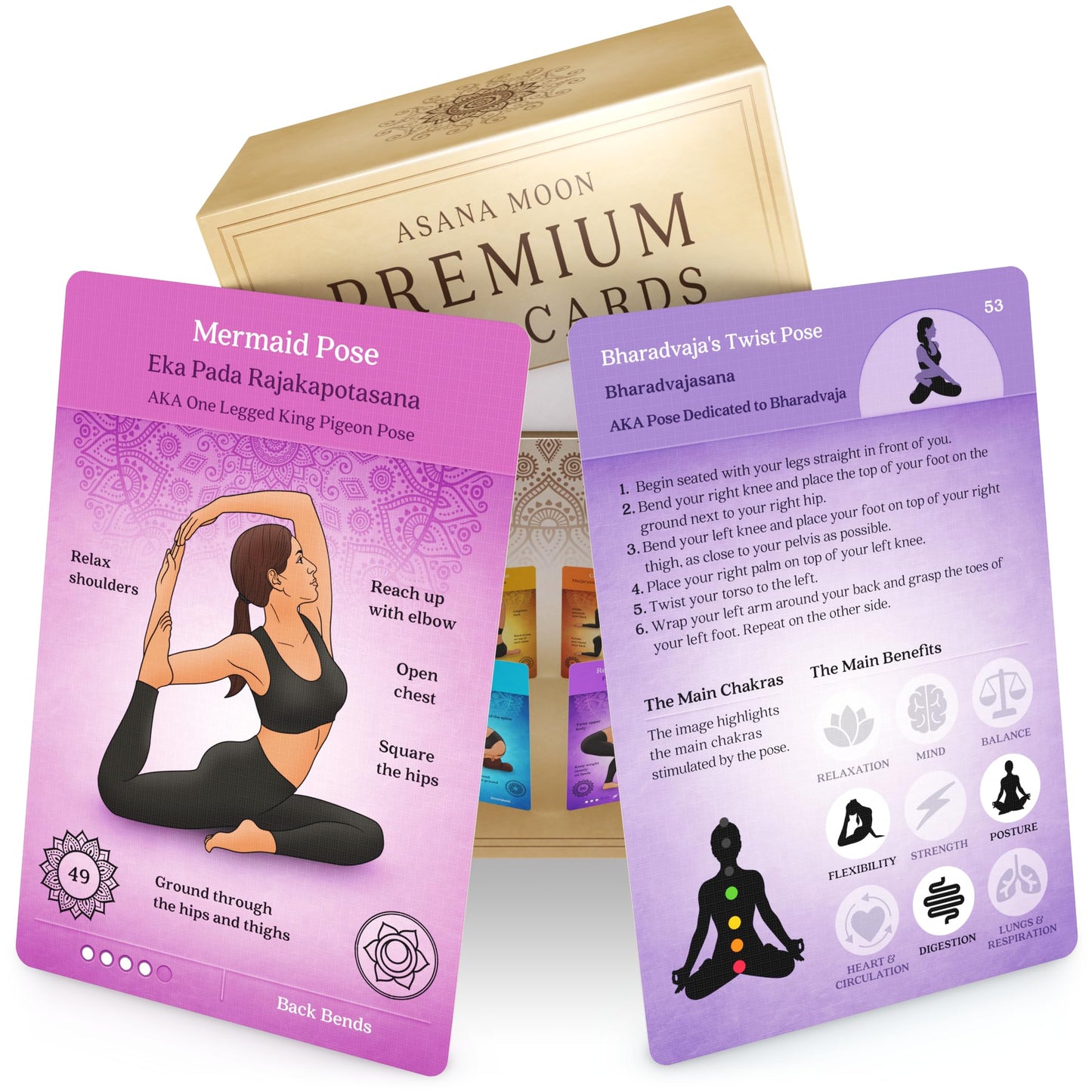 Asana Moon Premium Yoga Cards – Deck with Over 120 Yoga Poses – Yoga Sequencing Deck with Yoga Cues and Sanskrit Names for Beginners and Teachers – Unique Yoga Gift for Women or Any Yoga Lover
