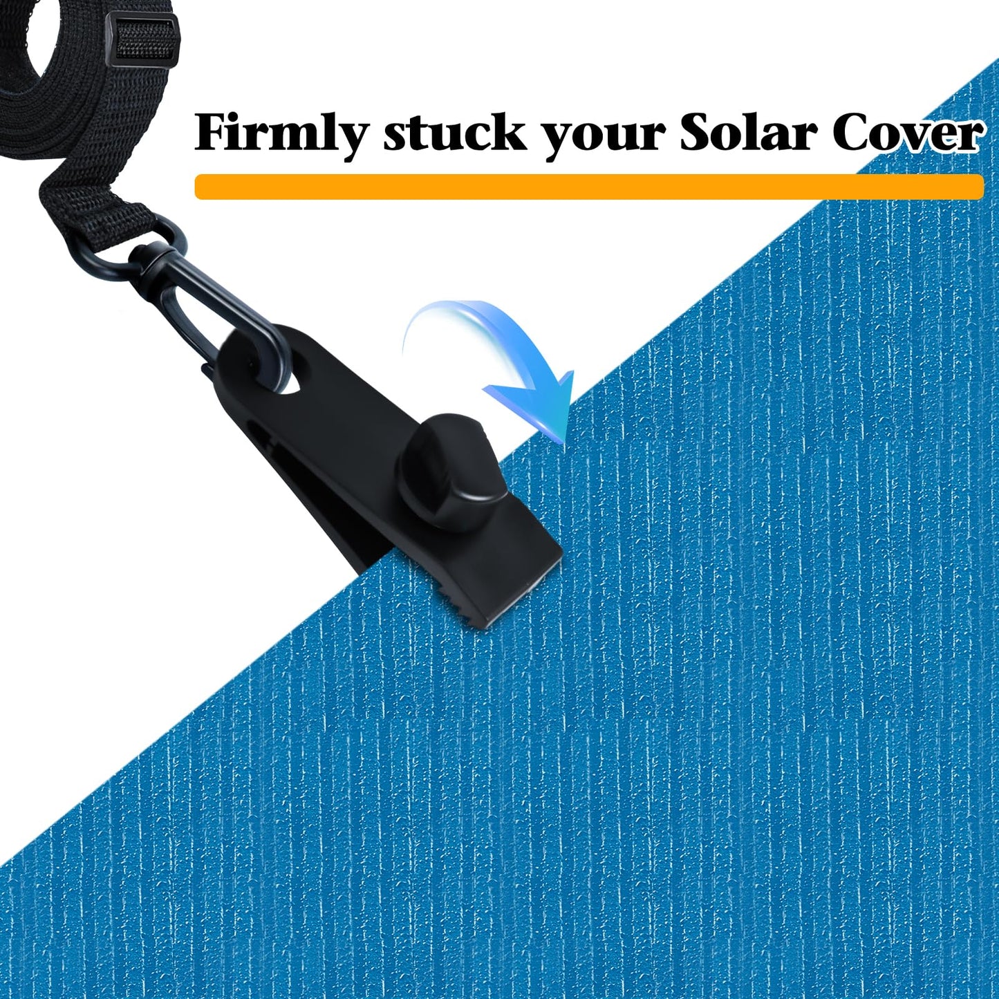 30Pcs Adjustable Length Upgraded Pool Solar Cover Reel Strap Pool Cover Reel Attachment Straps Pool Reel Strap Kit Including 10 Solar Cover Reel Blanket Straps with Hooks,10 Clamps,10 Touch Fastener