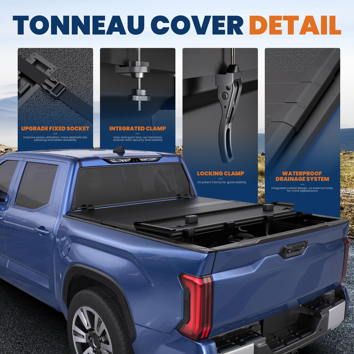 KUIPERAUTO Fiberglass 6.1FT Quad Hard Tonneau Cover Truck Bed Cover Compatible for 2024-2025 Toyota Tacoma (Excludes Trail Special Edition Storage Boxes)