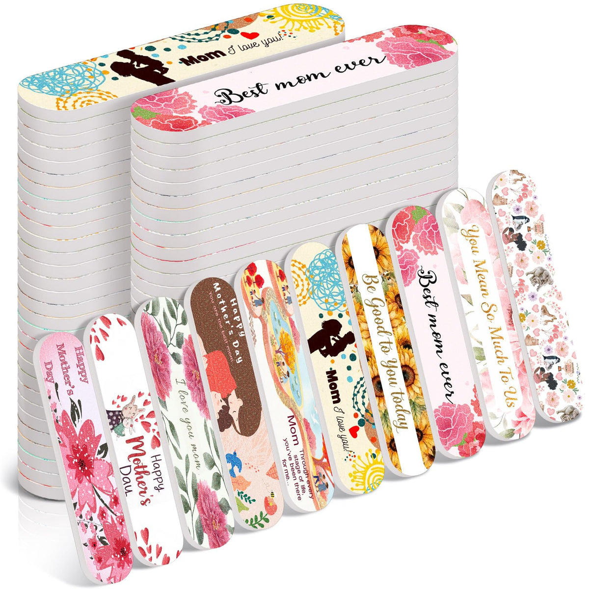 Lanties 50 Pcs Mother's Day Gifts for Women Bulk Best Mom Ever Gift Double Sided Emery Board Nail Files Manicure Tools for Mother's Day Party Supplies