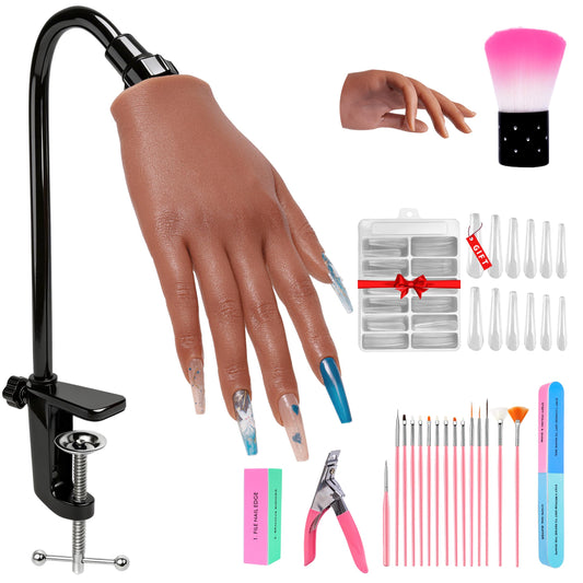 Veikmv Practice Hand for Acrylic Nails, Realistic Silicone Training Hand with Flexible Fingers for Nail Art Practice,Professional Mannequin Hand Model Kit for Gel Polish