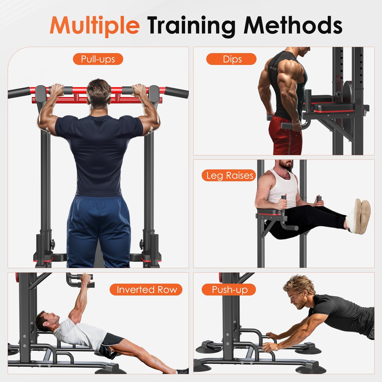 SogesPower Power Tower Pull Up Bar Station, 12-Level Adjustable Multi-Function Pull Up Dip Station for Home Gym, Pull Up Bar Stand Dip Bar Strength Training Fitness Equipment, Black