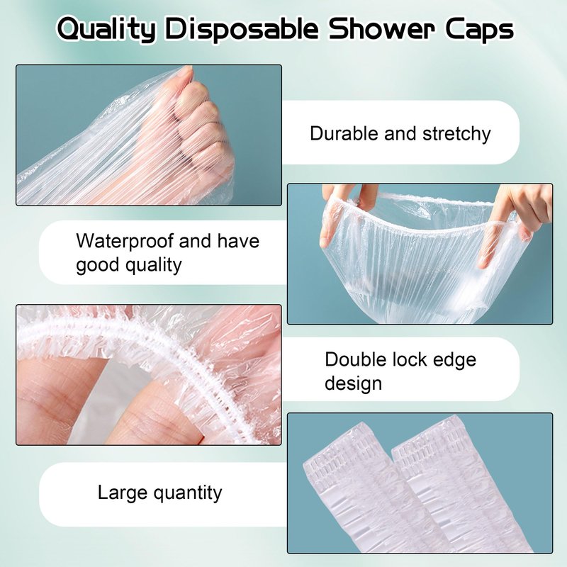 YGQQOY Shower Caps, 200PCS Large Thick Disposable Shower Caps, Bowl Covers, Clear Plastic Wrap for Women, Bath Caps for Hair Treatment