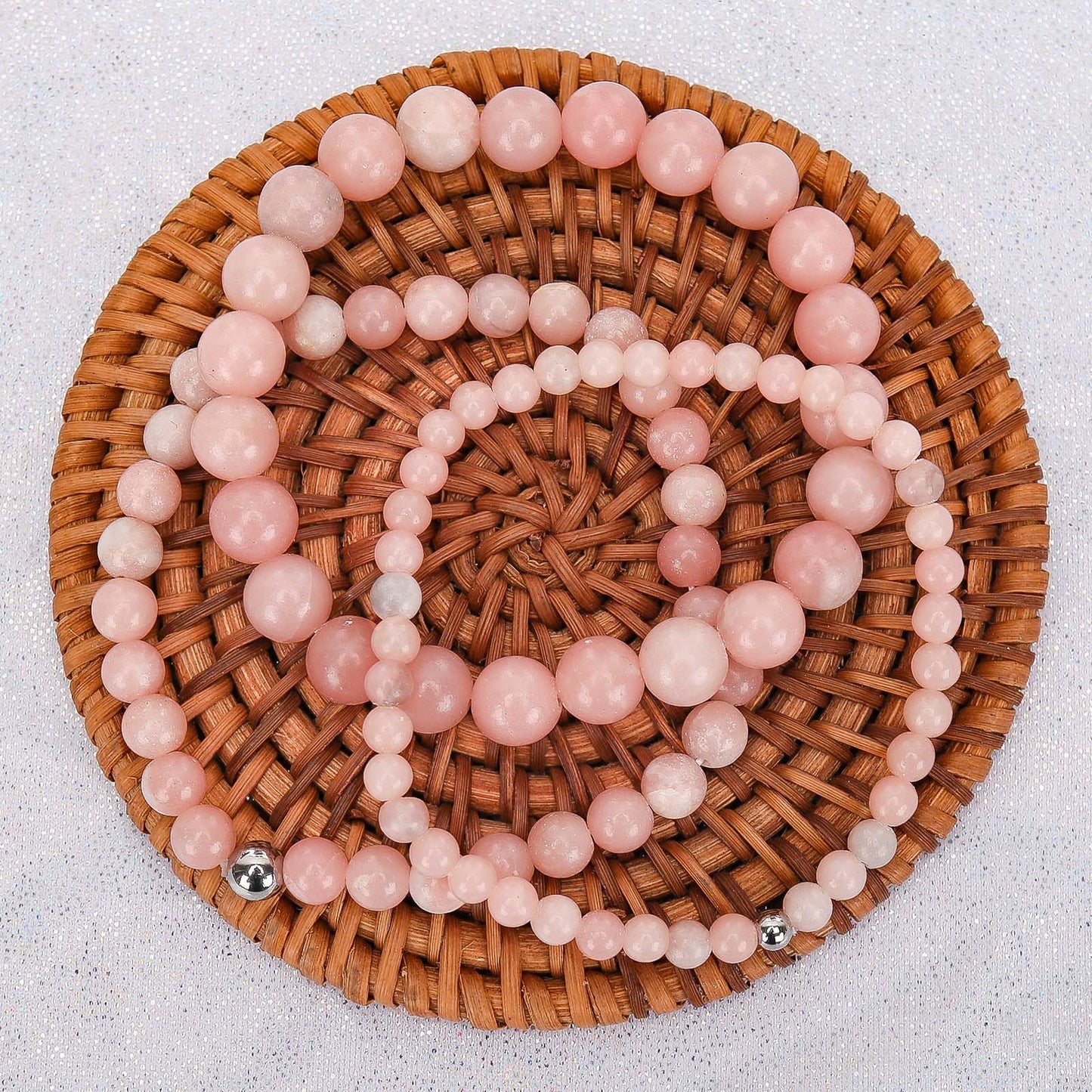 BONNY BOXX 6mm Natural Stretch Pink Opal Bracelet for Unisex, Handmade Elastic Healing Crystal Gemstone Bracelet Yoga Stress Relief Gift for Men Women