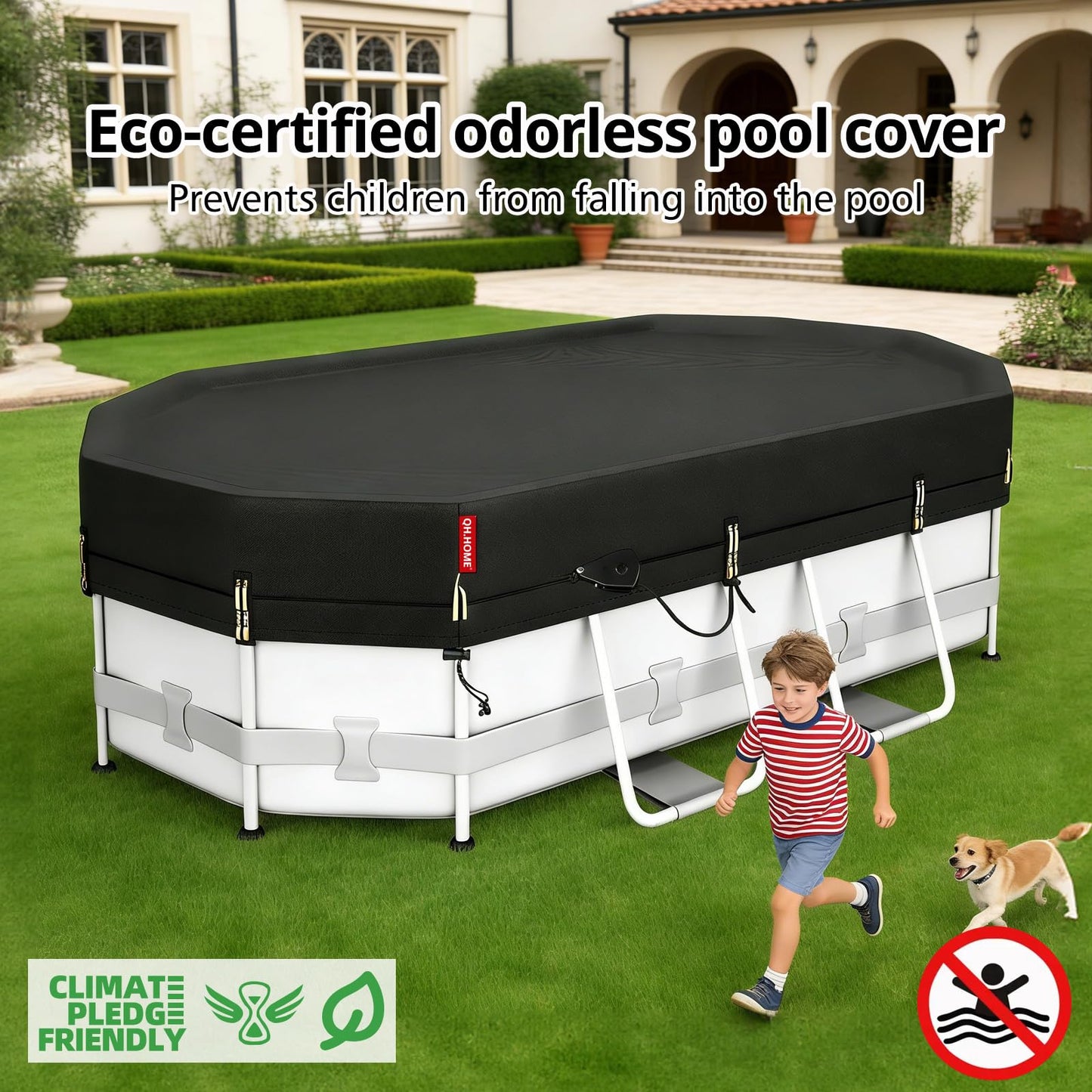 QH.HOME 8.2x14ft Oval Pool Cover,[Ultimate Windproof & Tear-Resistant Fabric],Snug Fit with Patented Ratchet & Weight Rings,Solar Pool Cover for Above Ground Pools, Blocks Leaves &Waterproof