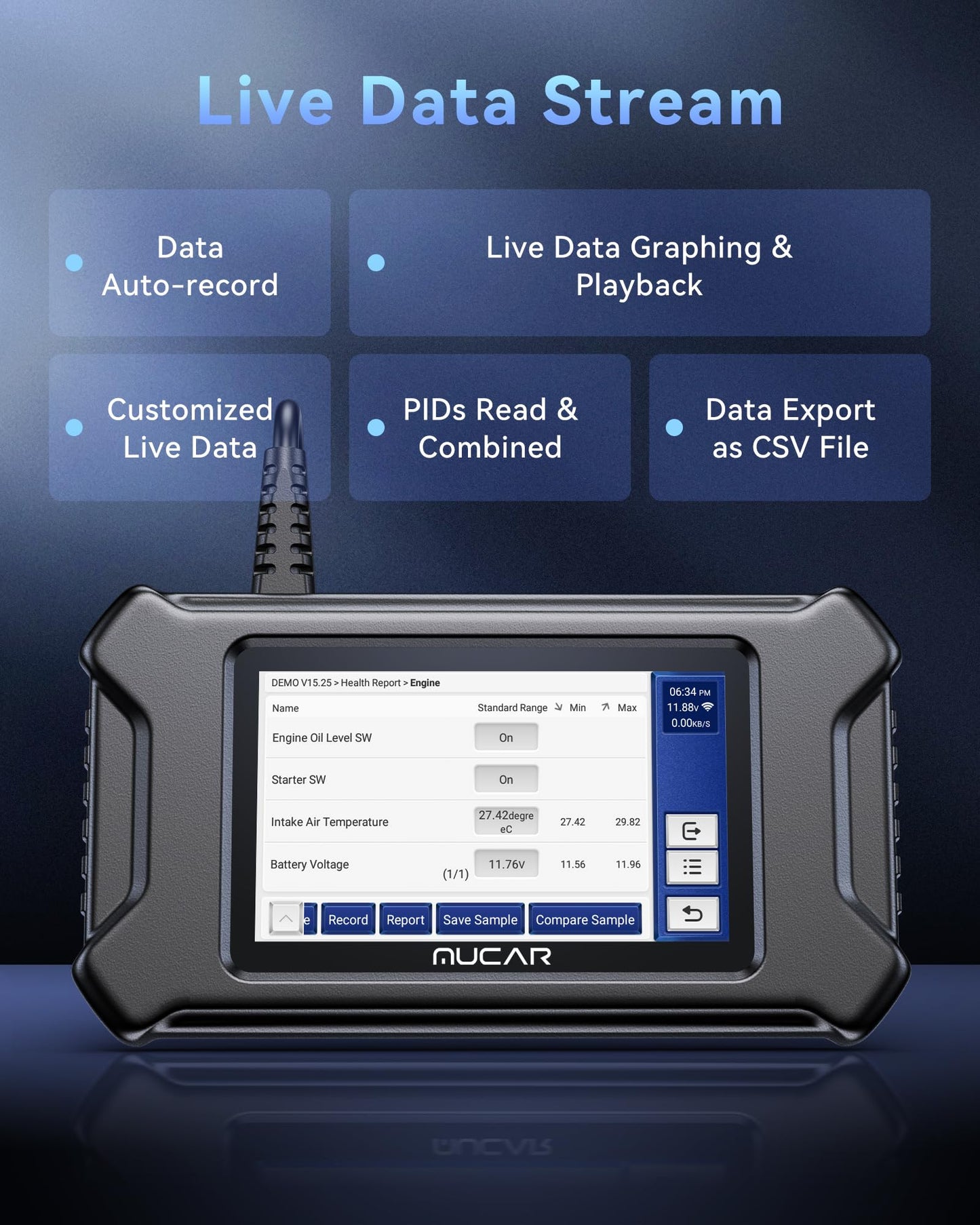 MUCAR CS90 OBD2 Scanner Diagnostic Tool with 28+ Reset Services, Oil/EPB/SAS/BMS/Injector, ABS Bleeding, Throttle Relearn, ABS SRS Engine Transmission Code Reader, FCA AutoAuth, Lifetime Free Update
