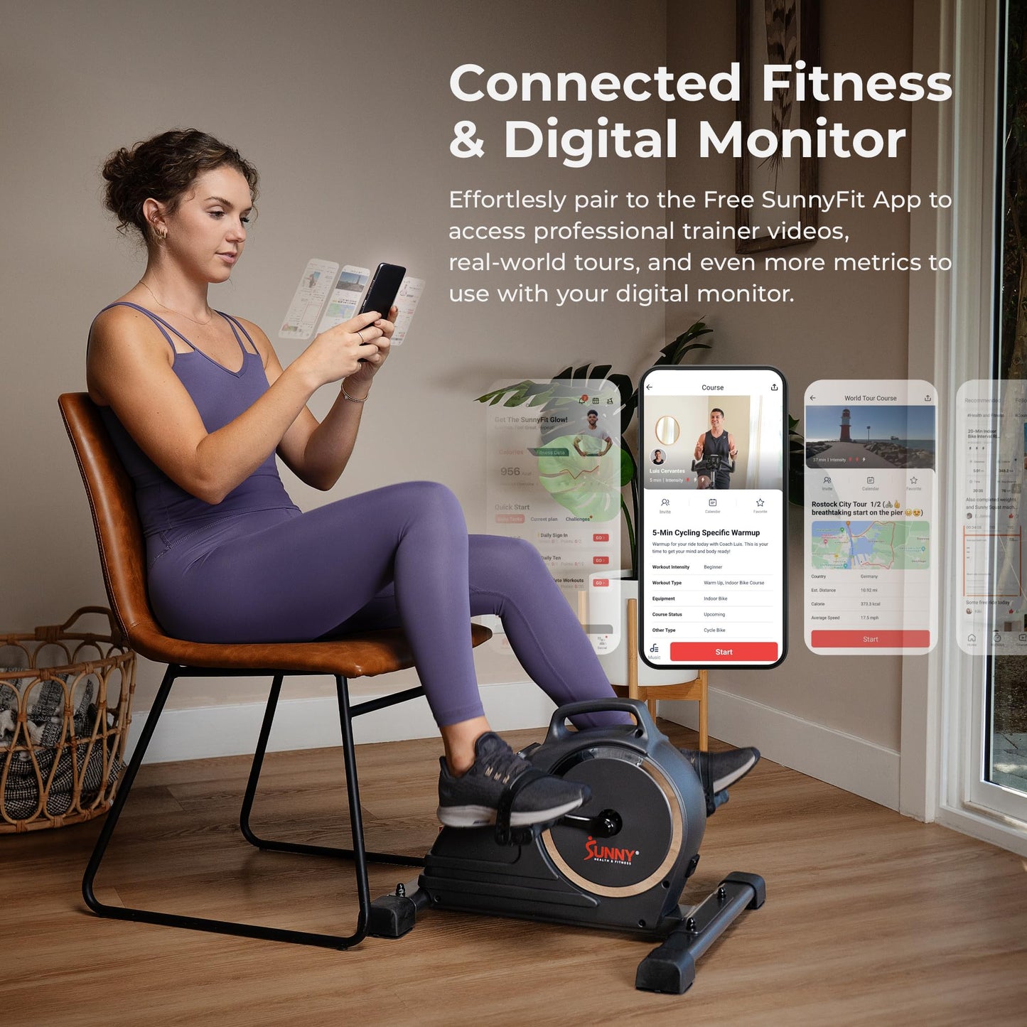 Sunny Health & Fitness Dual Function Smart Motorized Mini Bike Trainer, Under Desk Exercise Machine for Senior Training, Arm/Leg Cardio Cycle Workout, Free SunnyFit App Bluetooth Link-SF-B020029SMART